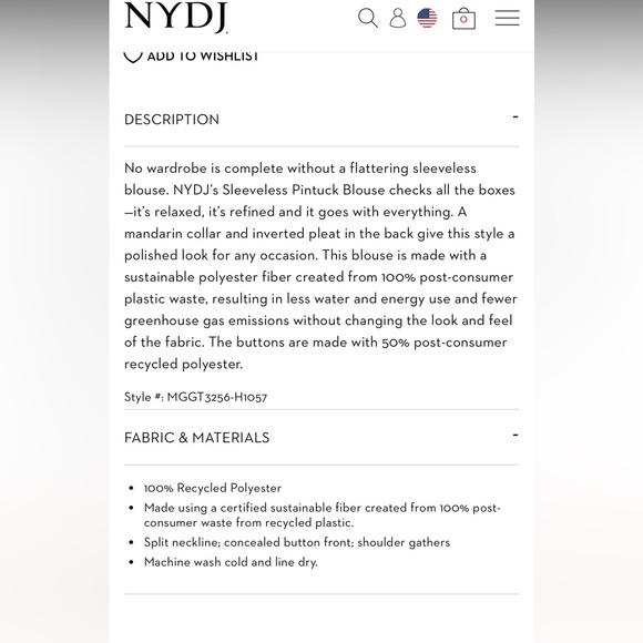 NWOT NYDJ Sleeveless Pintuck Blouse - Picture 16 of 16